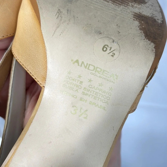 ANDREA COLLECTION Pointed Toe  Kitten Heel Pumps Nude Tan Leather Cut Outs 6.5 - Picture 10 of 12